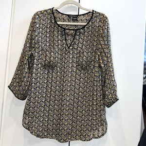 Semi Sheer Blouse Gold White & Black